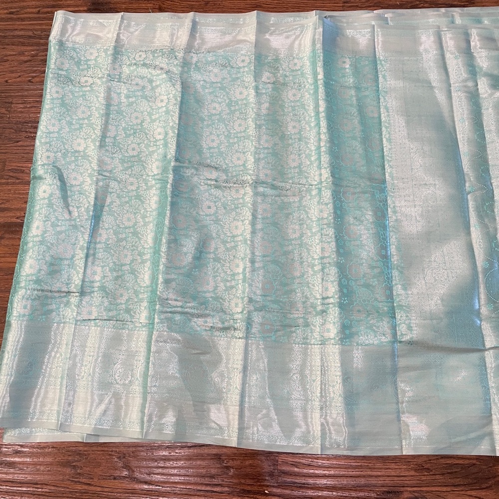 Light Aqua Floral Silk saree
